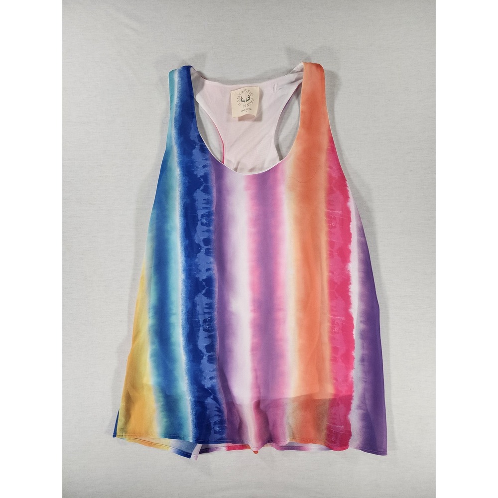 Fantastic Fawn Tank Top Women Large Tie Dye Multi Color Flowy Boho Racerback USA